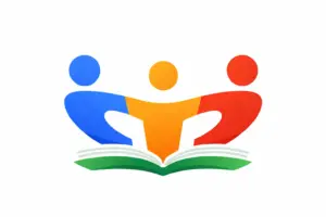 Dr. Lennie logo: three children holding hands above an open book